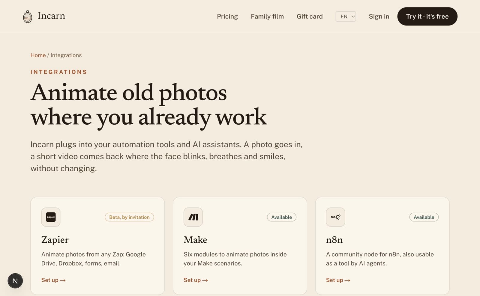 Animer de vieilles photos automatiquement avec Zapier, Make ou n8n (2026)